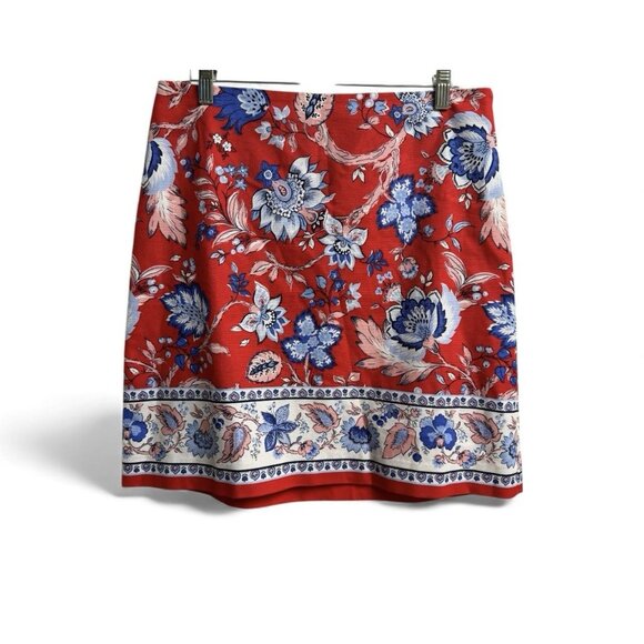 Talbots Petite 8P Red Floral Cotton Blend A-Line Skirt Lined 19” Length - Picture 1 of 5